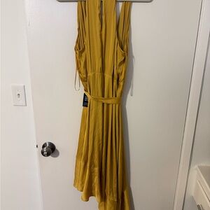 Express Sleeveless Belted Maxi Dress in Mustard Yellow